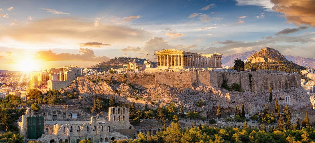 Stadt Athen, Akropolis, Stadtfestung auf einem Tempelberg, mit antiken Gebäuden