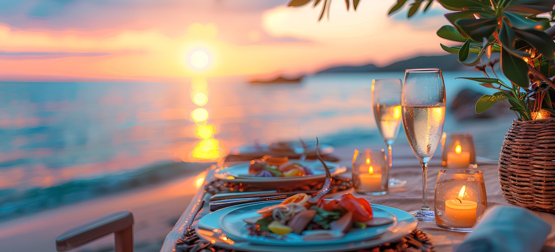 Abendessen am Strand am Meer serviert