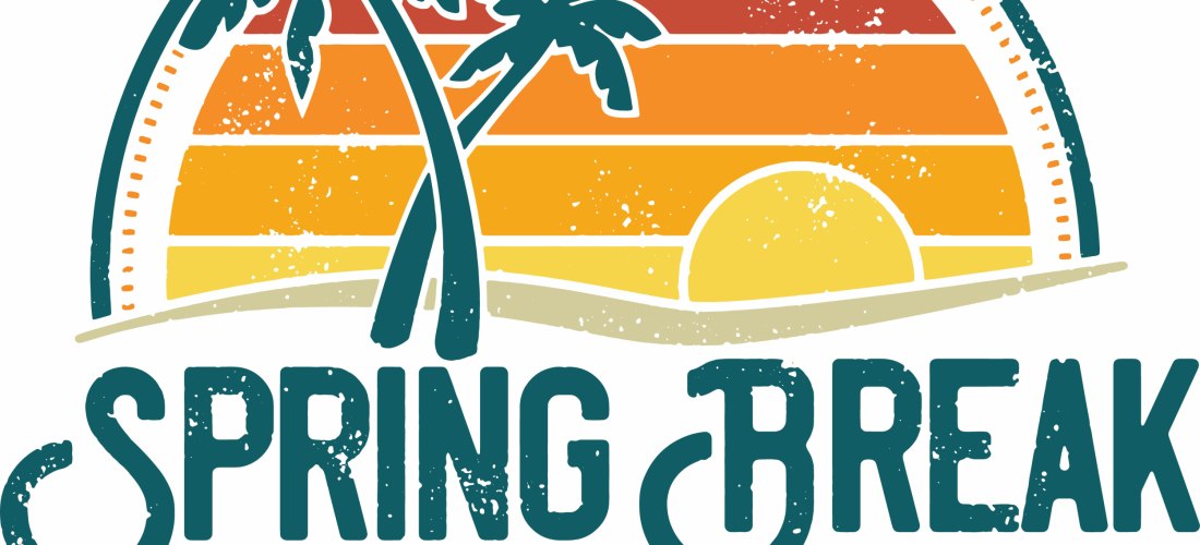 Spring Break Logo, Schriftzug, Palmen, Sonne