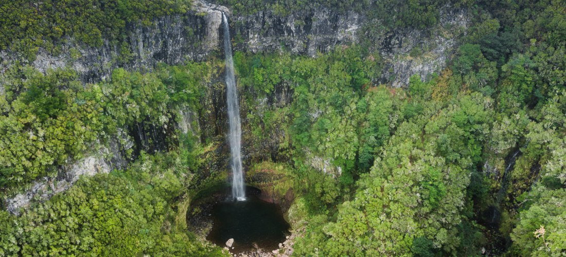 Risco Wasserfall Madeira – Naturparadies im Tal von Rabaçal Der Risco-Wasserfall im Rabaçal-Tal auf Madeira fällt spektakulär inmitten dichter Lorbeerwälder in die Tiefe