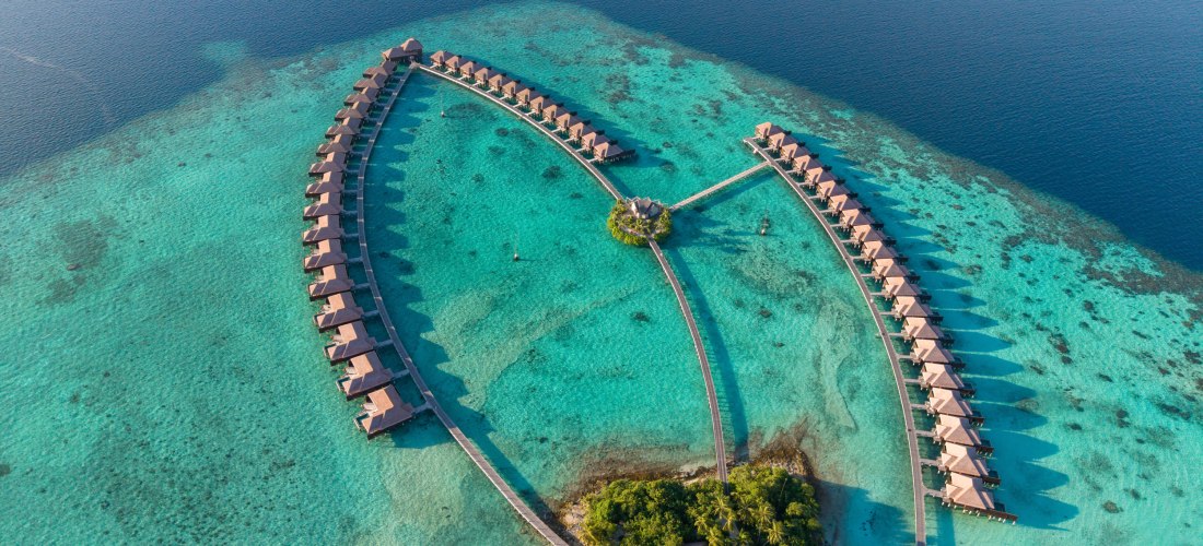 Luftaufnahmen der Insel Gaafu Dhaalu Atoll Maguhdhuvaa, Malediven
