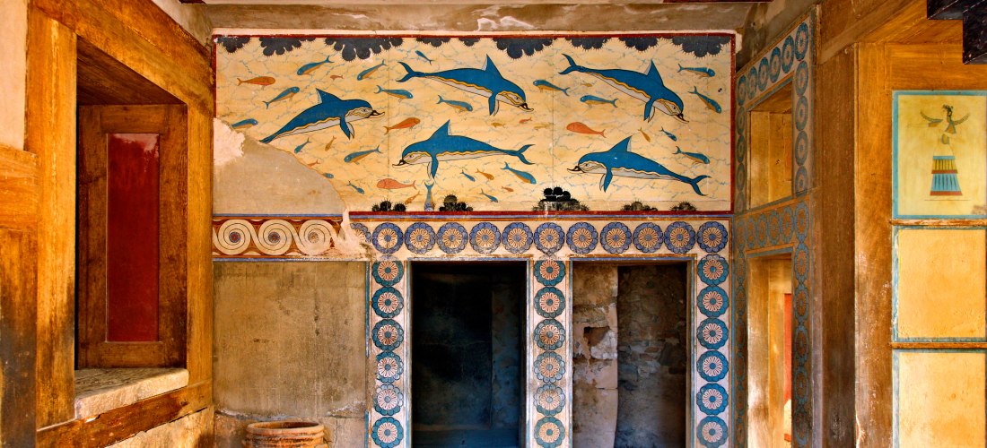Das Delfinfresko aus dem Megaron der Königin im minoischen Palast von Knossos