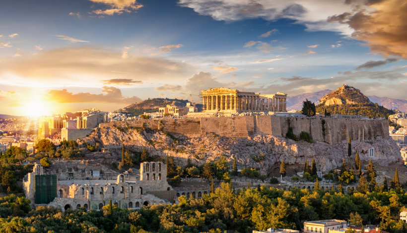 Stadt Athen, Akropolis, Stadtfestung auf einem Tempelberg, mit antiken Gebäuden