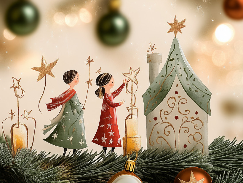 Weihnachten Spanien Kunsthandwerk, weihnachtlich mit Figuren, Tannengrün, Sternen