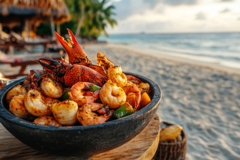 Meeresfrüchte am Strand, in einer Schüssel