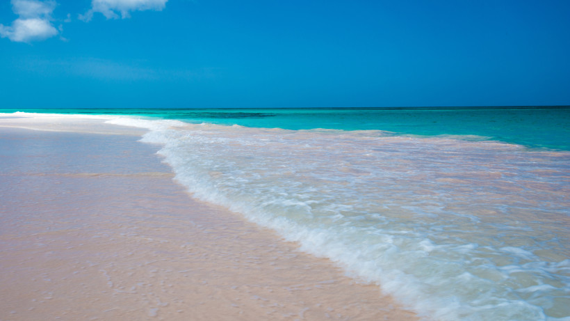 Pinksand Beach, Harbour Island: rosa Sandstrand und türkisfarbenes Meer Rosa Sandstrand mit sanften Wellen und türkisfarbenem Meer am Pinksand Beach auf Harbour Island