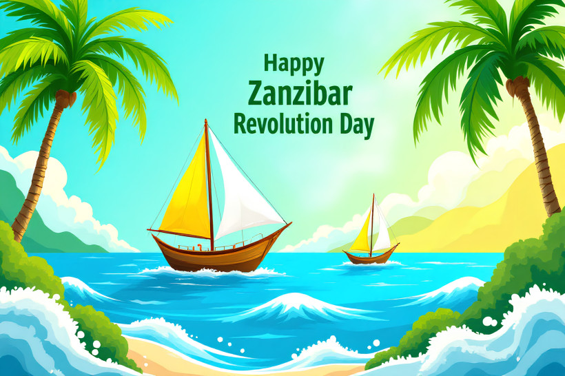 Happy Zansibar Revolution Day Poster, Lagune, Palmen, Boote
