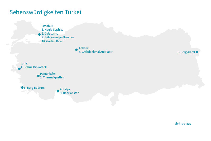 Karte Türkei Sehenswürdigkeiten