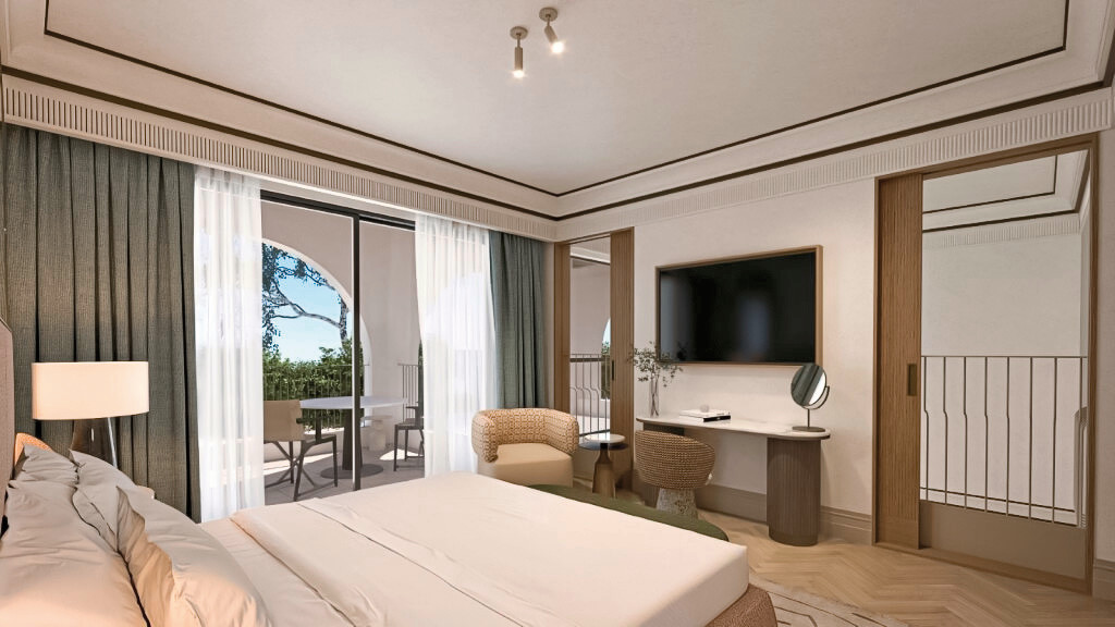 Modellzeichnung Wohnbeispiel 2 Schlafzimmer Villa Privatpool Gartenblick