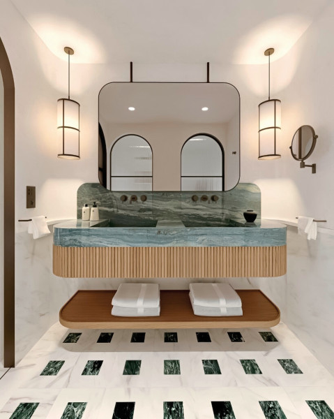 Modellzeichnung Badbeispiel King Deluxe Privatpool Gartenblick