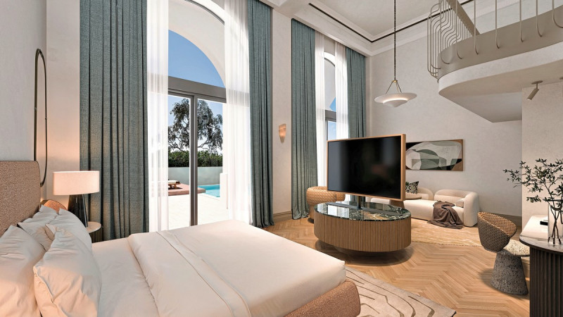 Modellzeichnung Wohnbeispiel Wellness Loft Suite Privatpool seitl. Meerblick
