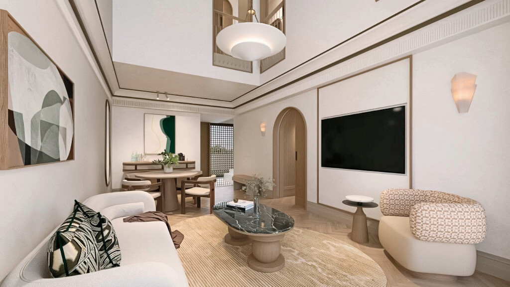 Modellzeichnung Wohnbeispiel 2 Schlafzimmer Villa Privatpool Gartenblick