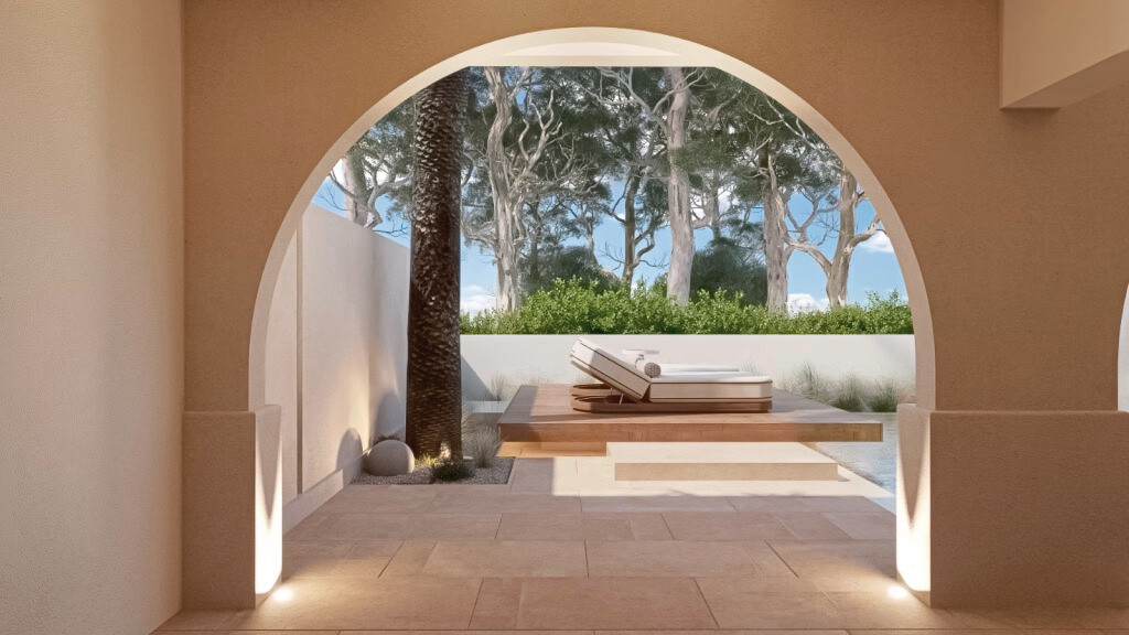 Modellzeichnung Wohnbeispiel 2 Schlafzimmer Villa Privatpool Gartenblick