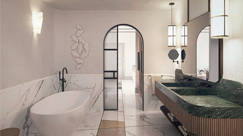 Modellzeichnung Badbeispiel One Bedroom 1 Schlafzimmer Villa Privatpool Meerseite