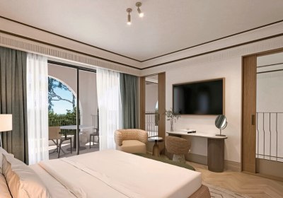 Modellzeichnung Wohnbeispiel 2 Schlafzimmer Villa Privatpool Gartenblick