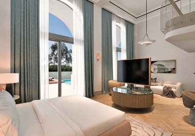 Modellzeichnung Wohnbeispiel Wellness Loft Suite Privatpool seitl. Meerblick